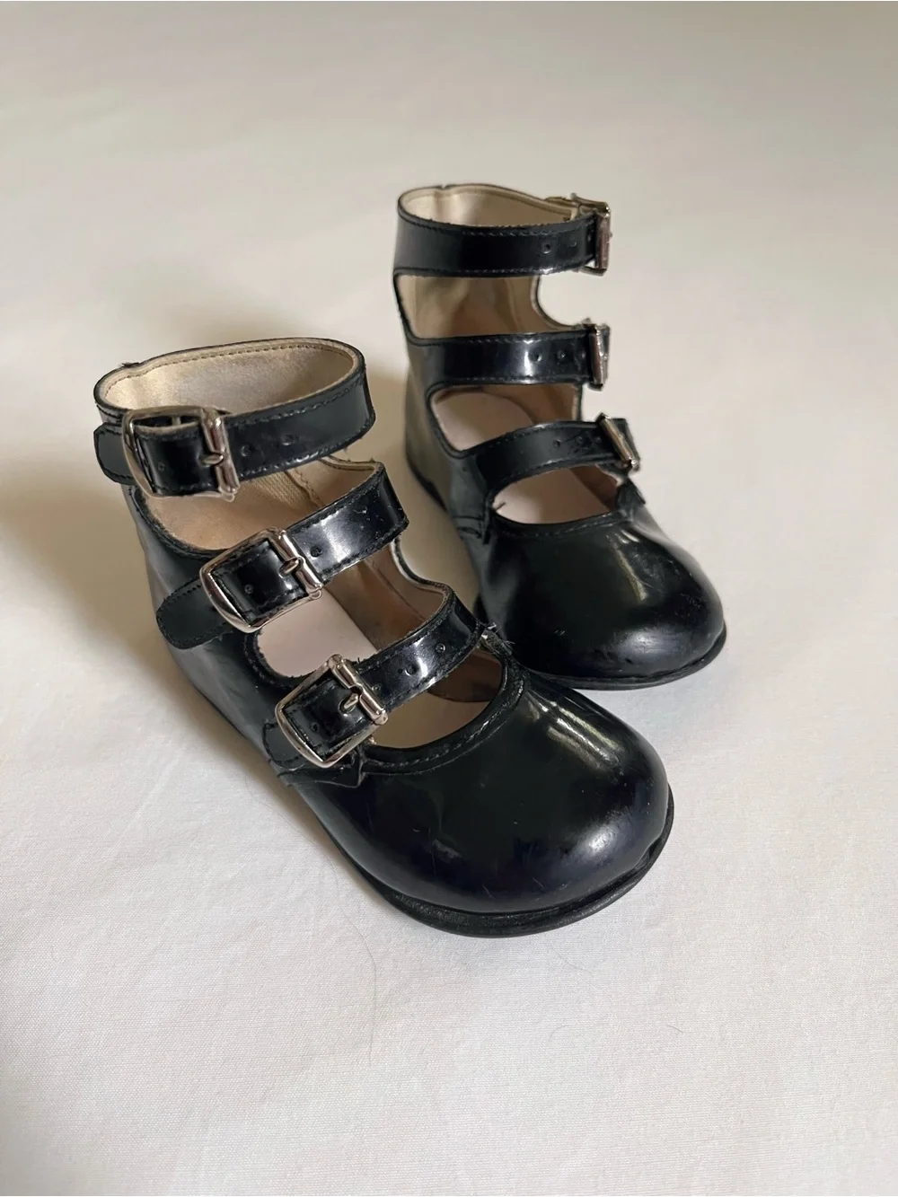 Vintage Black Patent Triple Buckle Toddler Mary Jane Boots